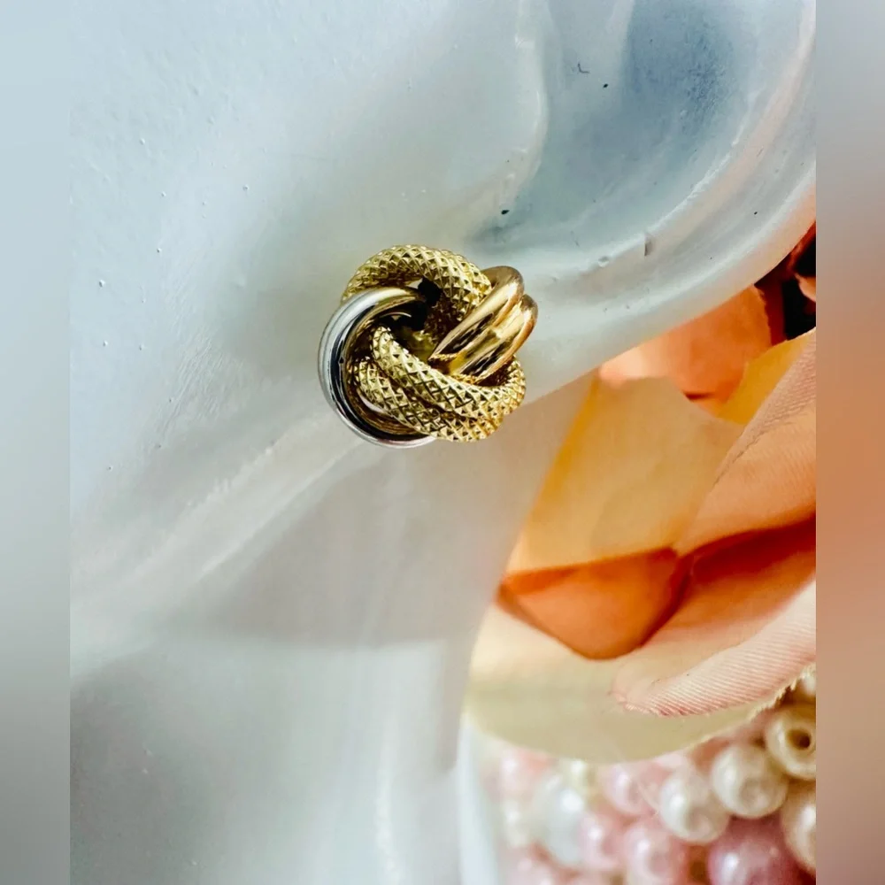 Tricolor Knot Earrings. 💛 Real 18(18k) Karat Solid Gold Jewelry - Picture 1 of 14
